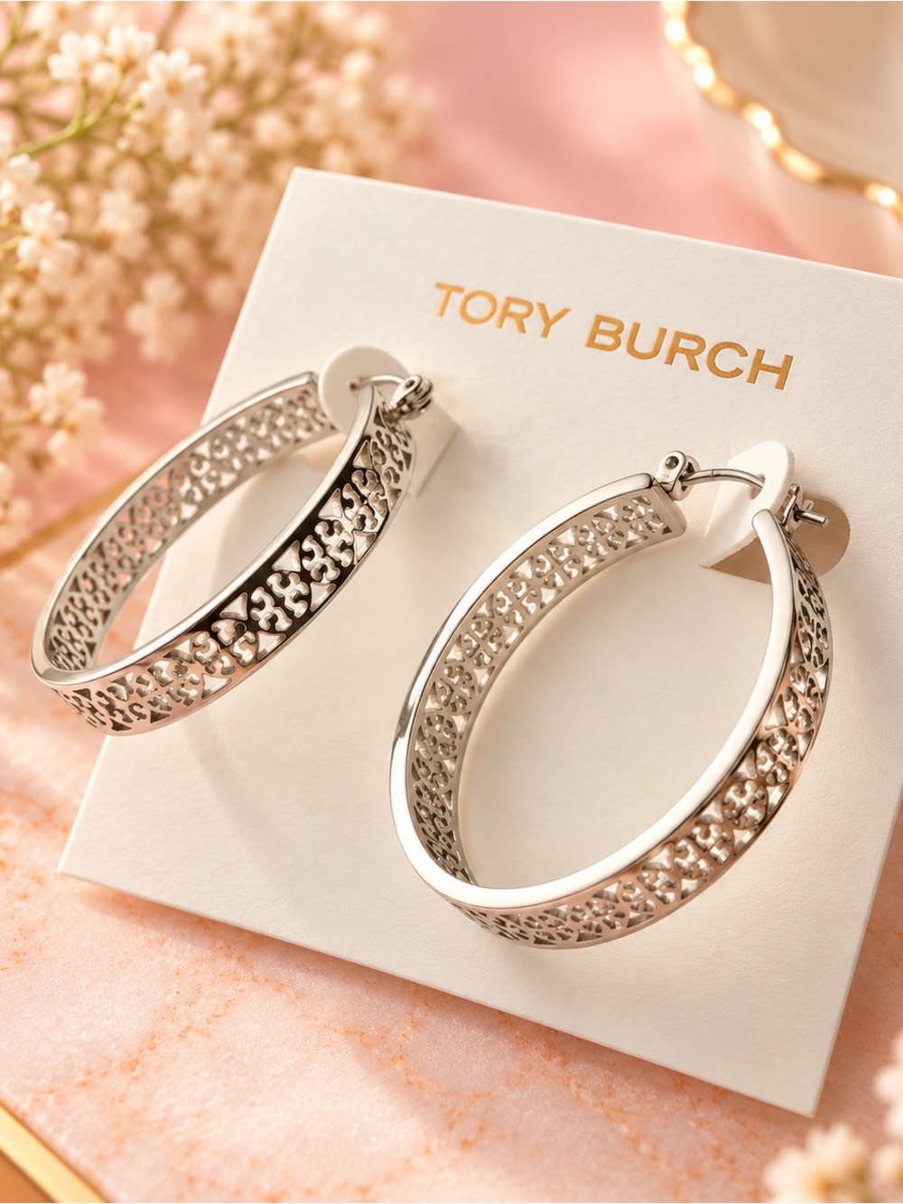 Tory Burch Silver Cutout Hoop Earrings